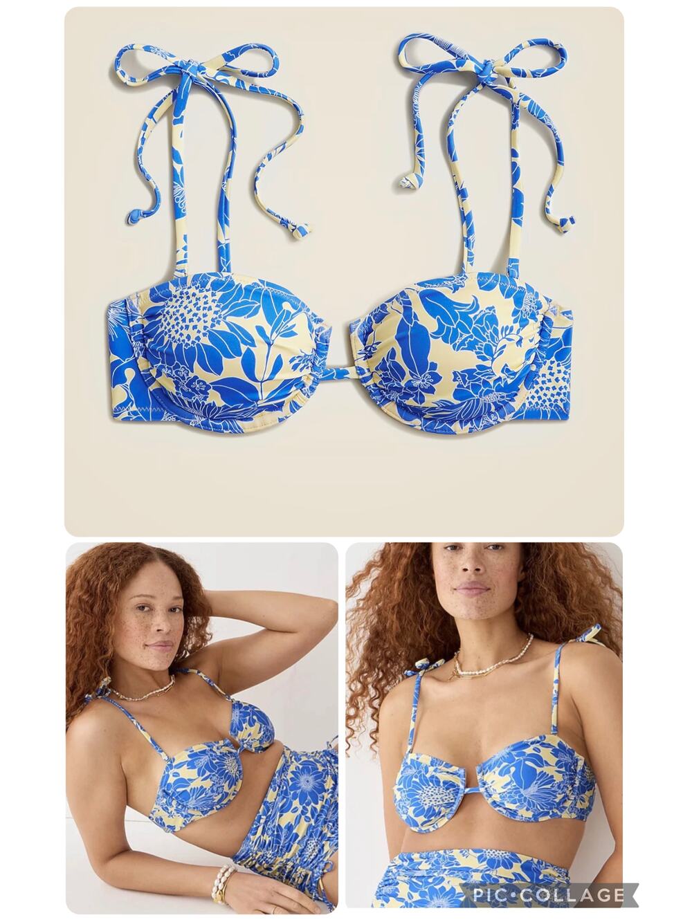 J.Crew Underwire bikini top with ties in blue floral Size 36B